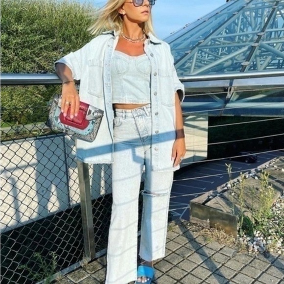 Zara Light Blue Crop Top Size Small NWT - Picture 3 of 9